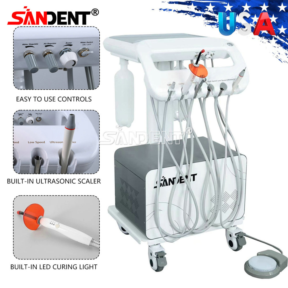 Dental Mobile Delivery Unit System 4 Holes Air Compressor Portable Suction Cart