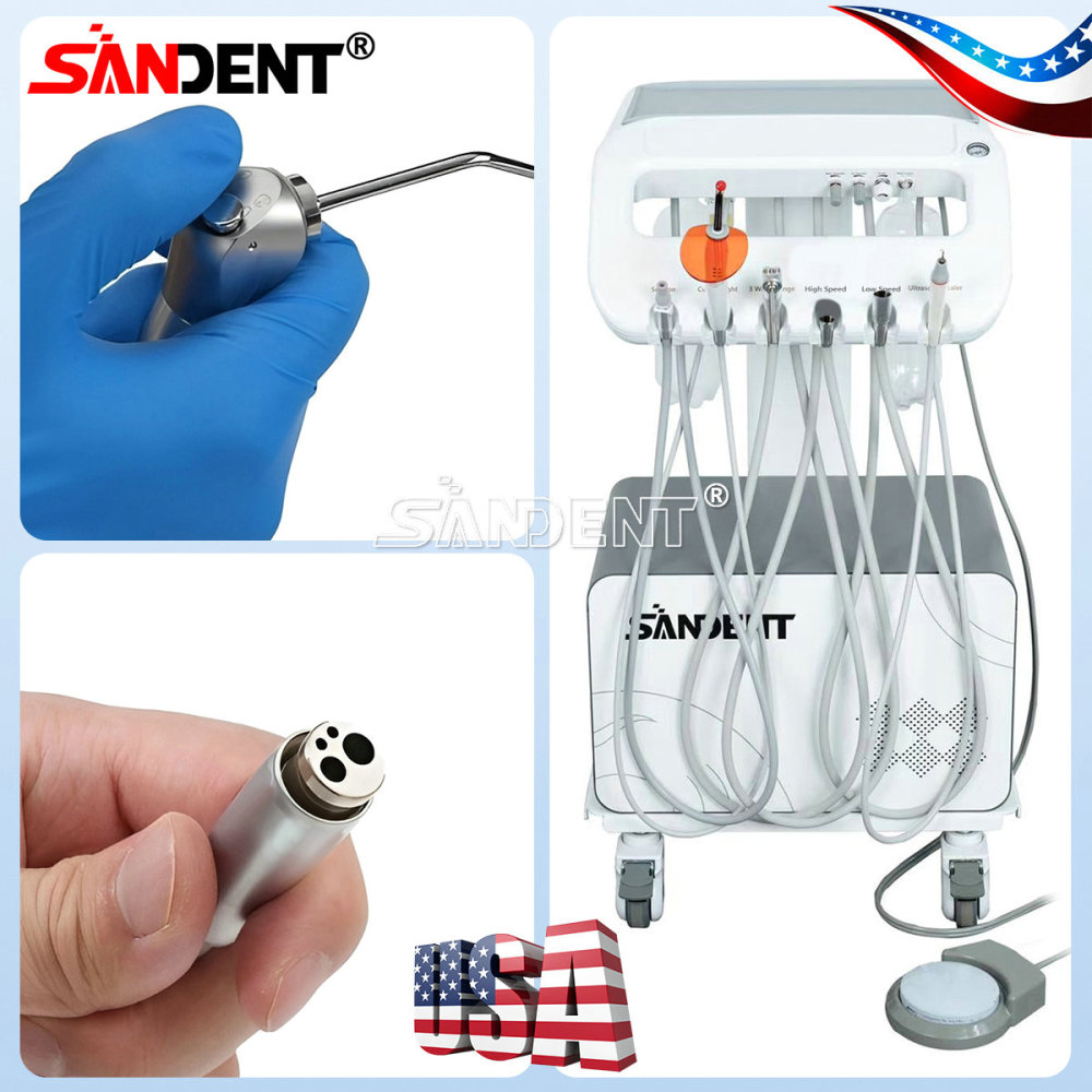 Dental Mobile Delivery Unit System 4 Holes Air Compressor Portable Suction Cart