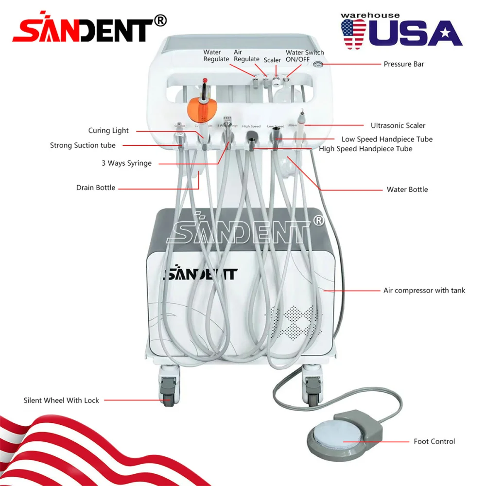 Dental Mobile Delivery Unit System 4 Holes Air Compressor Portable ...