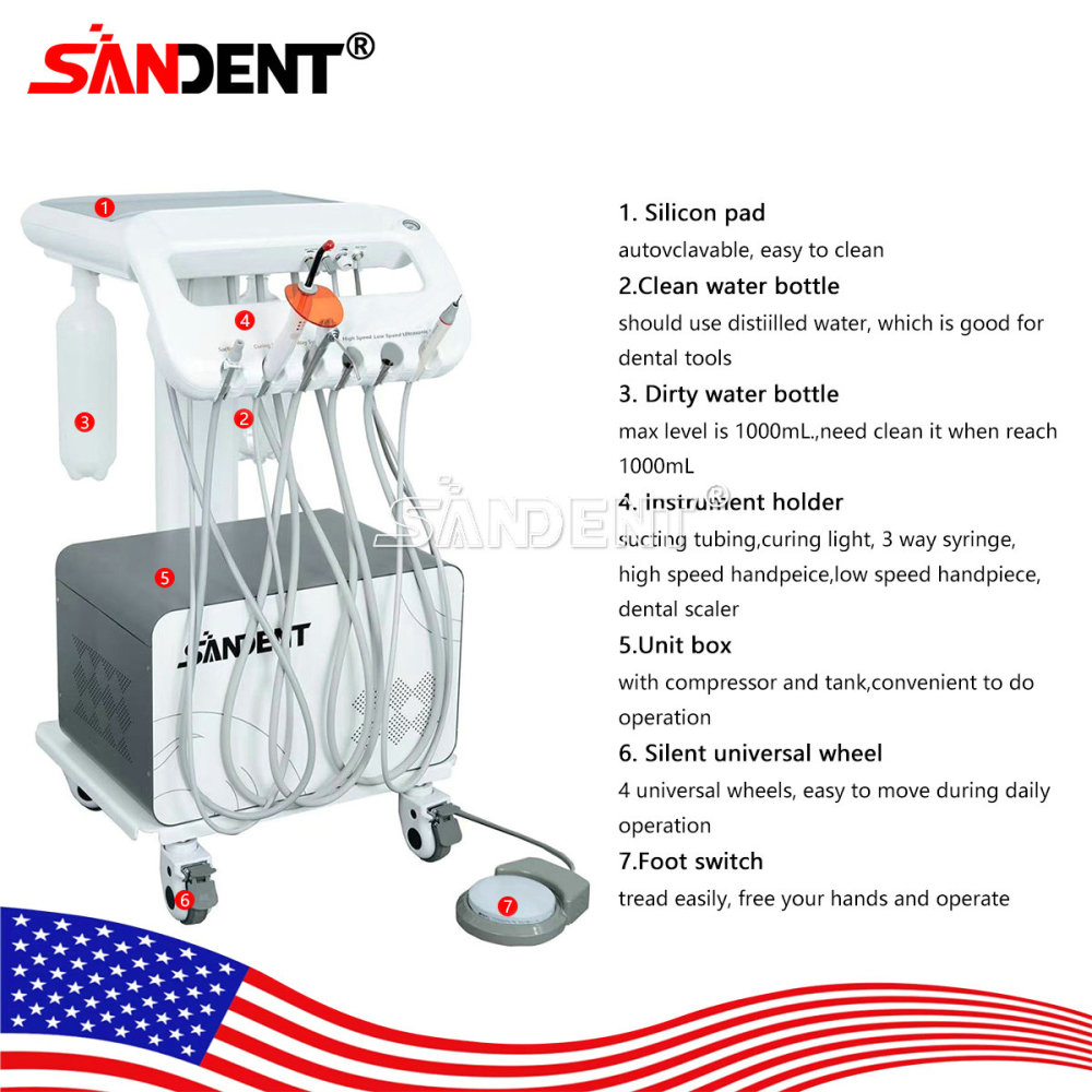 Dental Mobile Delivery Unit System 4 Holes Air Compressor Portable Suction Cart