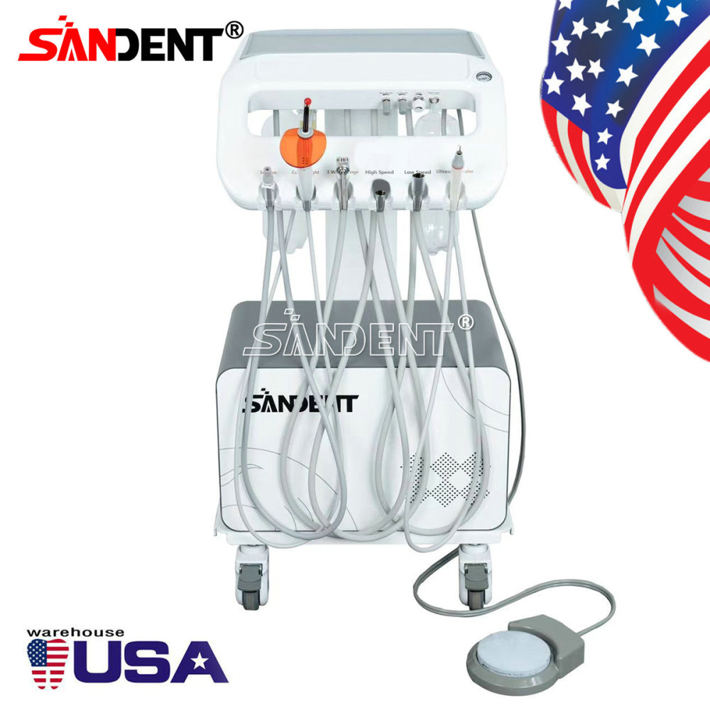 Dental Mobile Delivery Unit System 4 Holes Air Compressor Portable Suction Cart