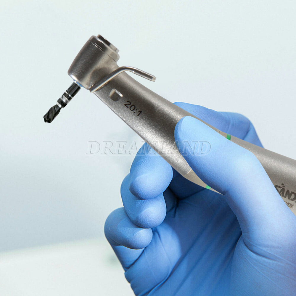 Dental Surgical LED Fiber Optic Implant Handpiece 20:1 Reduction Contra Angle