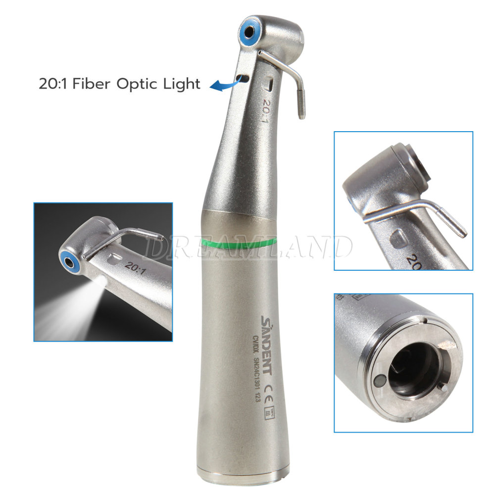 Dental Surgical LED Fiber Optic Implant Handpiece 20:1 Reduction Contra Angle