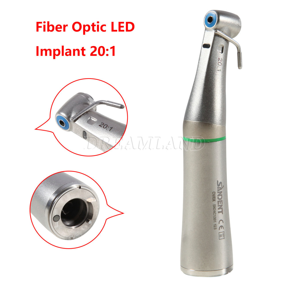 Dental Surgical LED Fiber Optic Implant Handpiece 20:1 Reduction Contra Angle