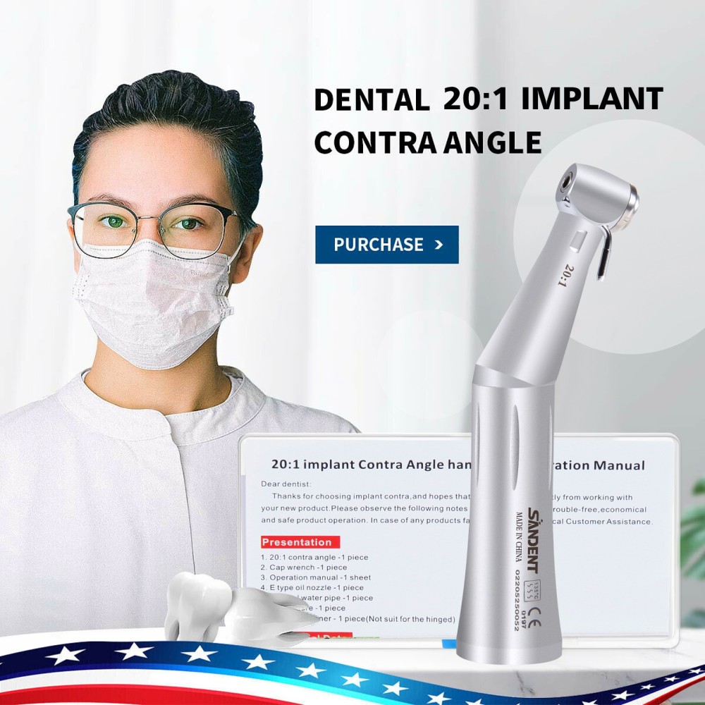 NSK Style SG20 Dental Implant 20:1 Reduction Contra Angle Handpiece Push Button