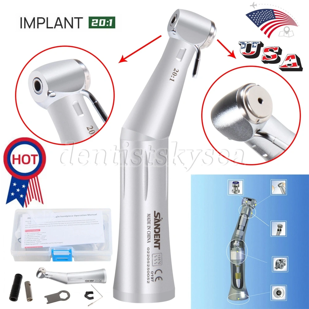 NSK Style SG20 Dental Implant 20:1 Reduction Contra Angle Handpiece Push Button