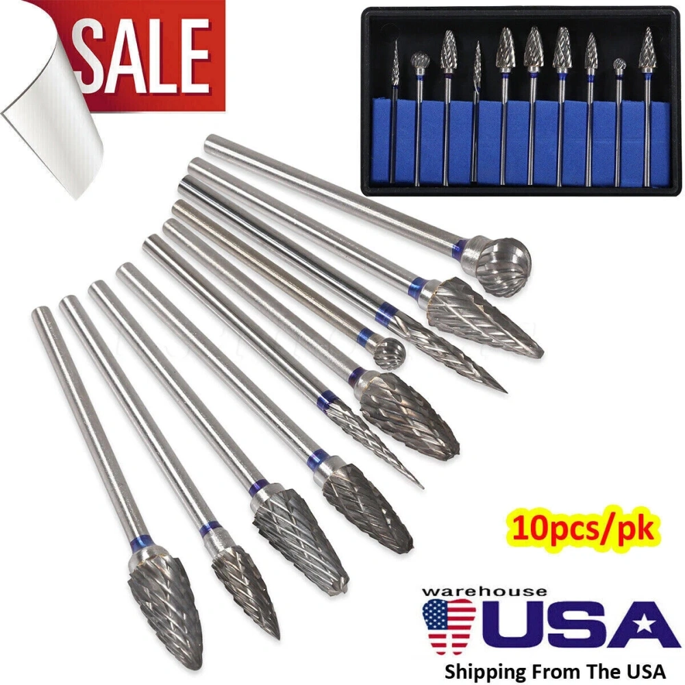 10 Mixed Dental Tungsten Carbide Steel Burs Cutters Shapes Tips Polishing P-type US STOCK