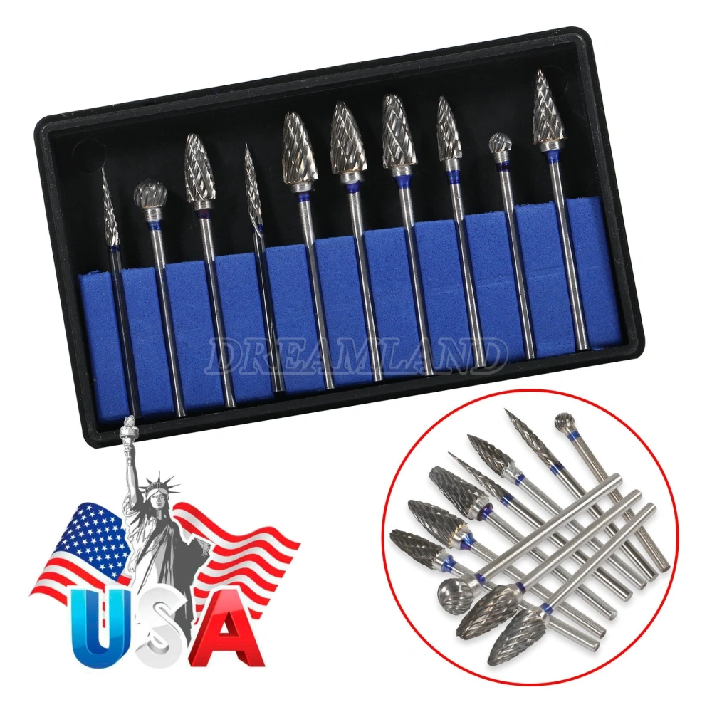 10 Mixed Dental Tungsten Carbide Steel Burs Cutters Shapes Tips Polishing P-type