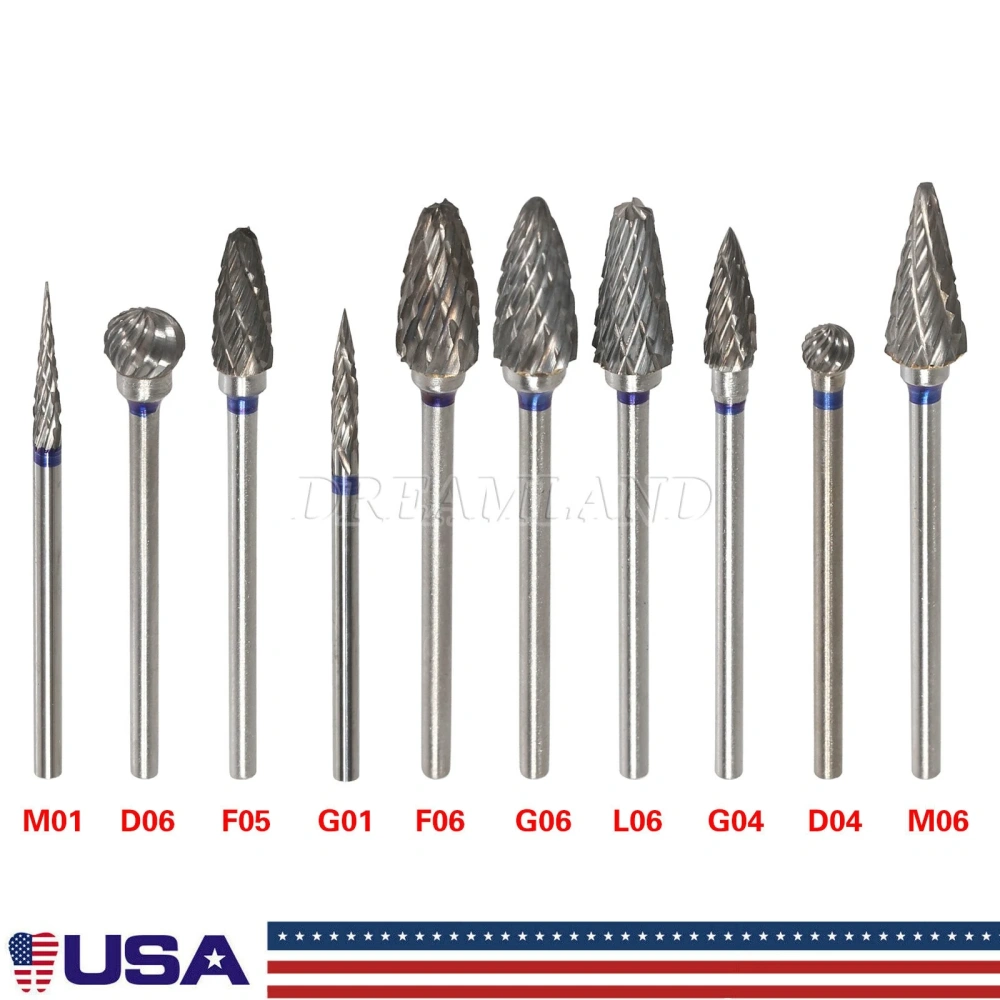 10 Mixed Dental Tungsten Carbide Steel Burs Cutters Shapes Tips Polishing P-type