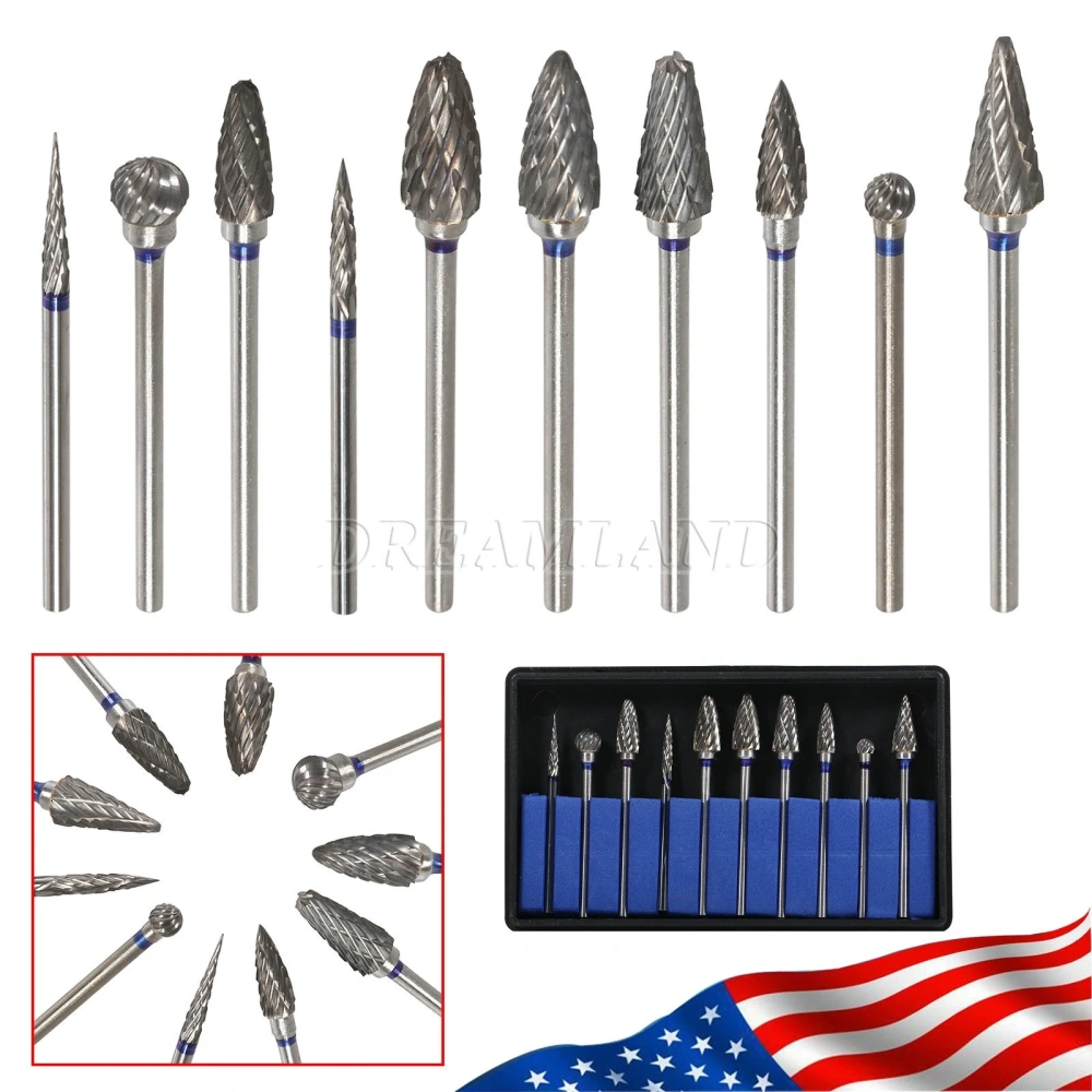 10 Mixed Dental Tungsten Carbide Steel Burs Cutters Shapes Tips Polishing P-type