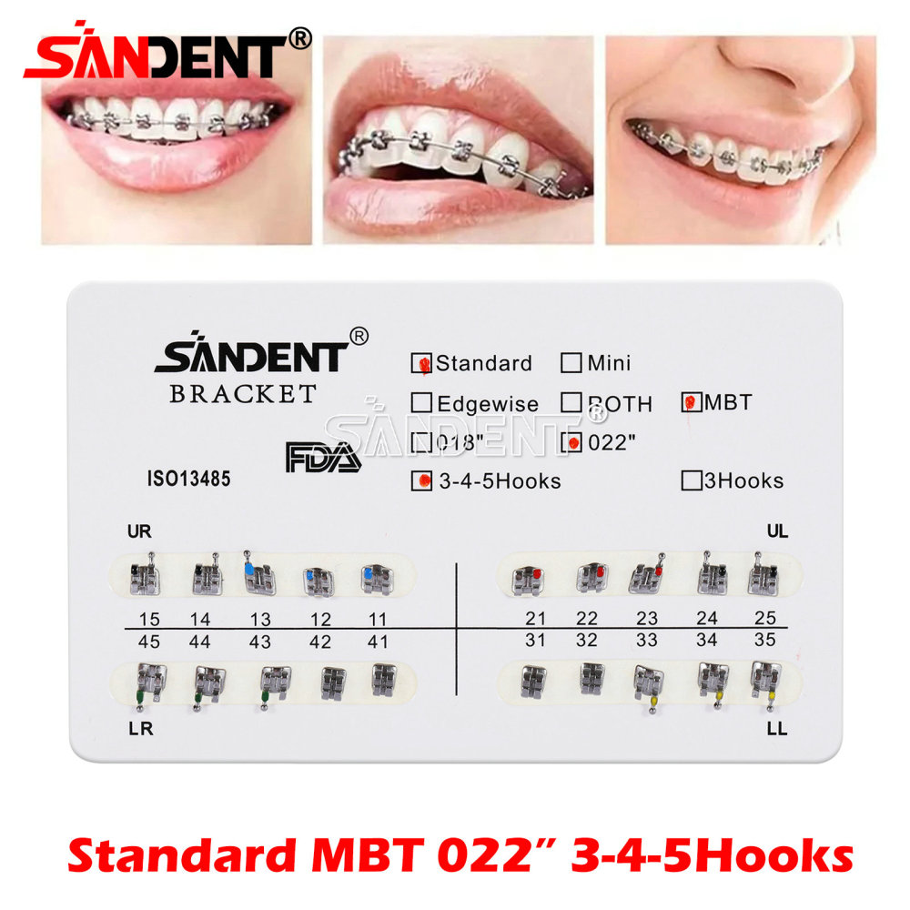 Dental Metal Orthodontic Bracket Braces Roth/MBT 022" Slot 3/345 hooks