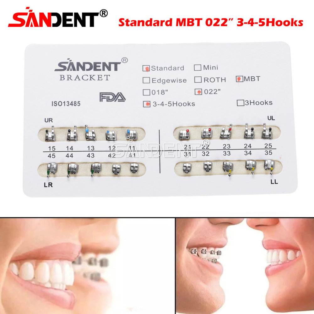 Dental Metal Orthodontic Bracket Braces Roth/MBT 022" Slot 3/345 hooks