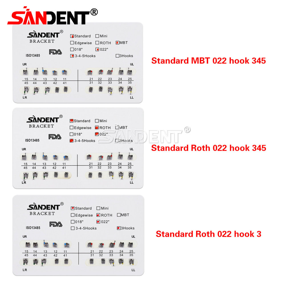 Dental Metal Orthodontic Bracket Braces Roth/MBT 022" Slot 3/345 hooks