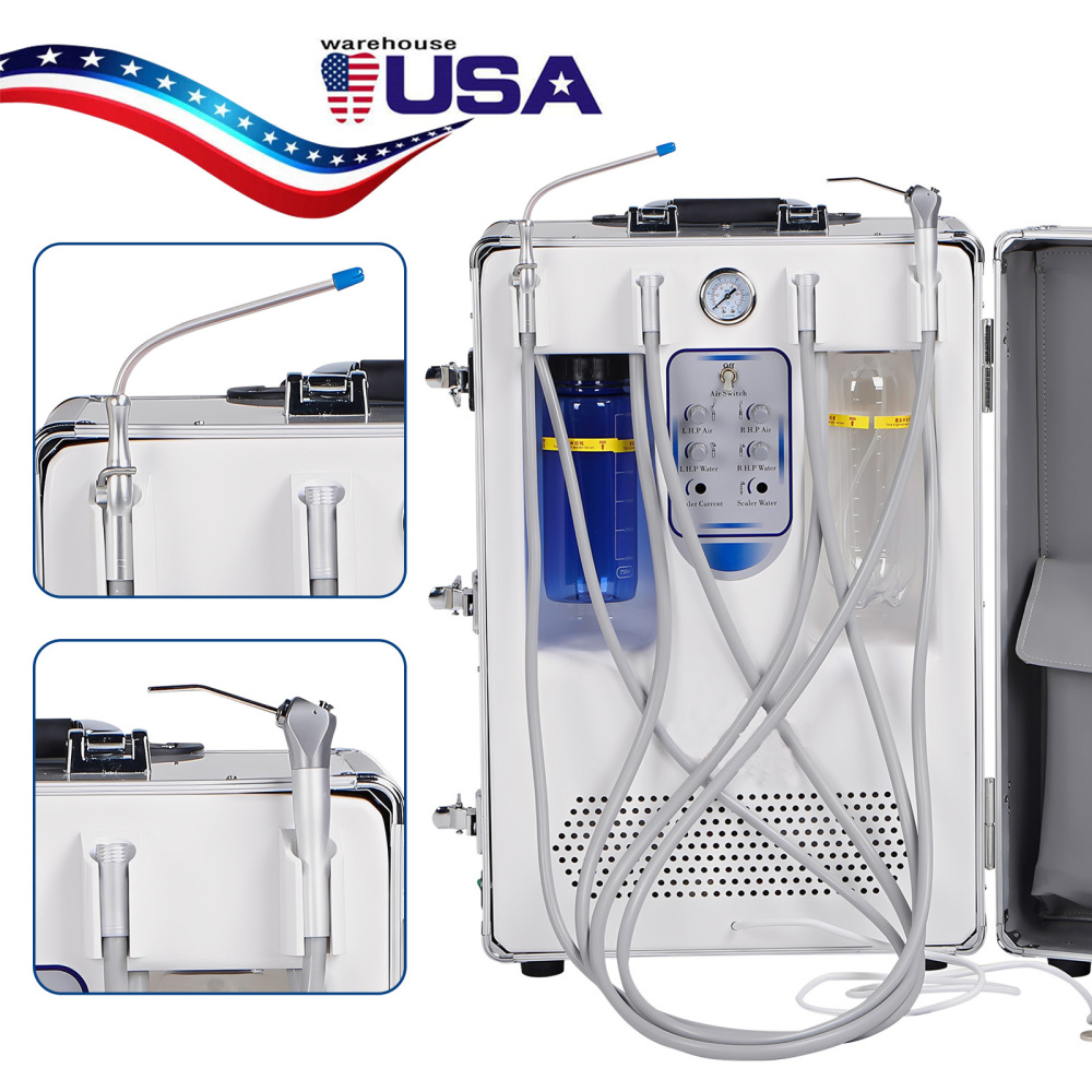 Portable Dental Delivery Unit Saliva Ejector 3-Way Syringe Air Compressor System