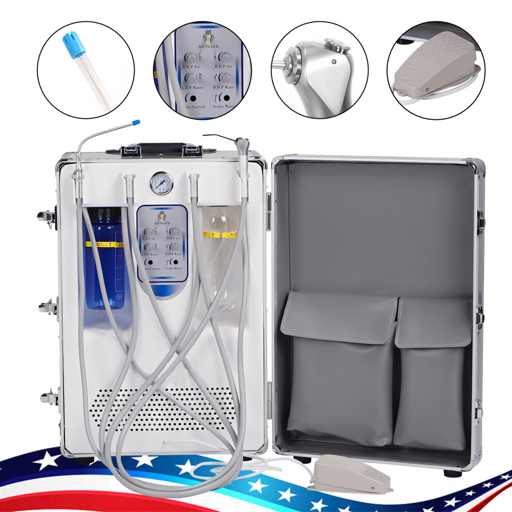 Portable Dental Delivery Unit Saliva Ejector 3-Way Syringe Air Compressor System