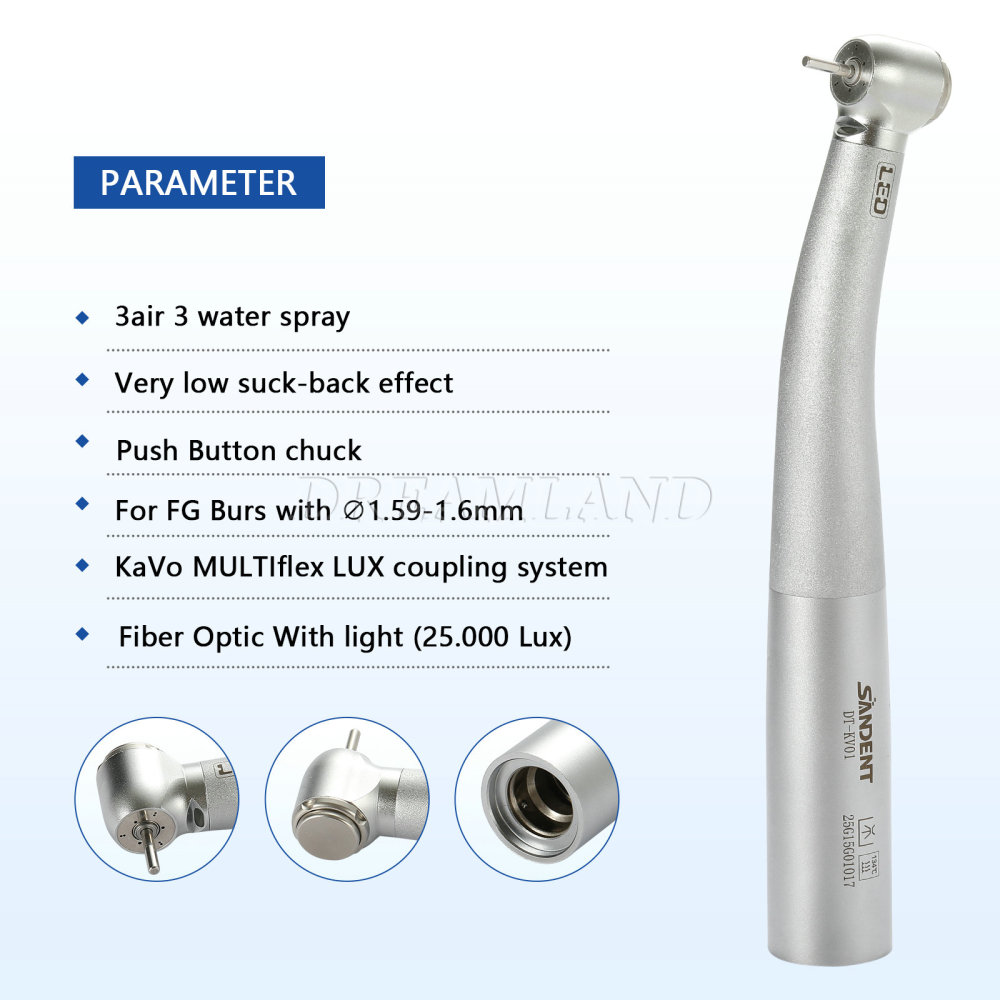SANDENT Dental Fiber Optic High Speed Turbine Handpiece 3 spray Fit KAVO Coupler