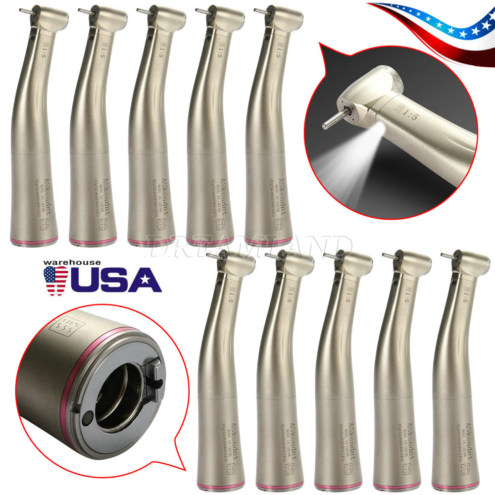 Dental 1:5 Fiber Optic LED Contra Angle Increasing Handpiece Red Ring NSK Style standard head/ Mini head