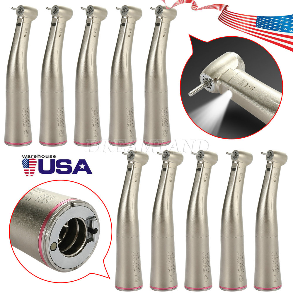 Dental 1:5 Fiber Optic LED Contra Angle Increasing Handpiece Red Ring NSK Style standard head/ Mini head