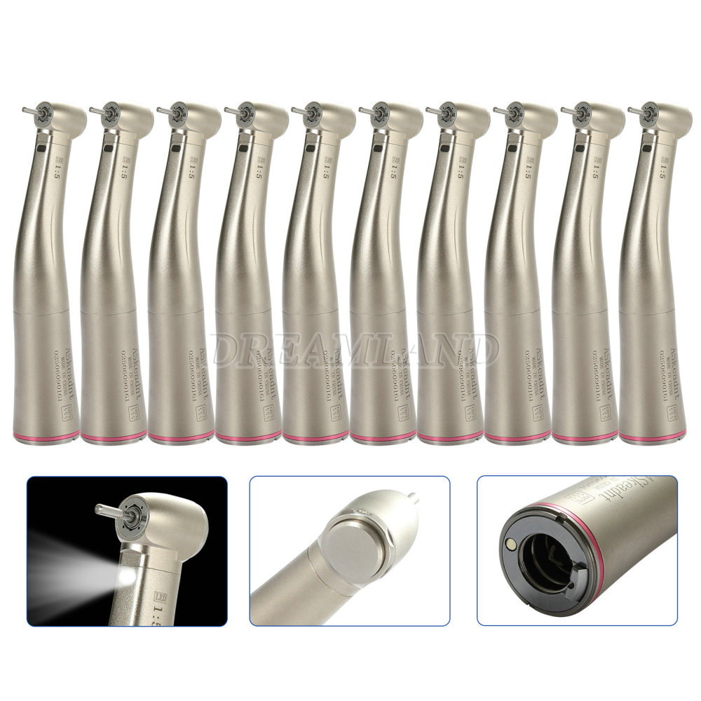 Dental 1:5 Fiber Optic LED Contra Angle Increasing Handpiece Red Ring NSK Style standard head