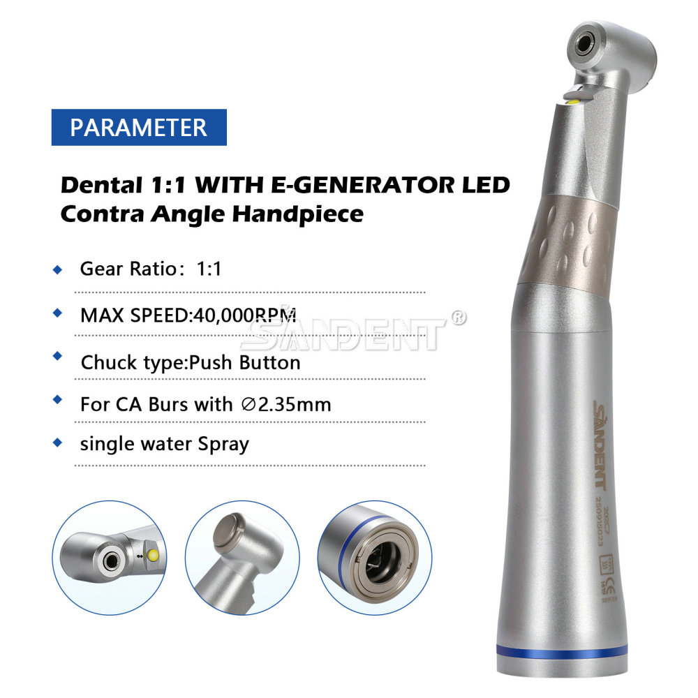 Dental Fiber Optic Contra Angle Low Speed LED Handpiece Inner water Spray DT