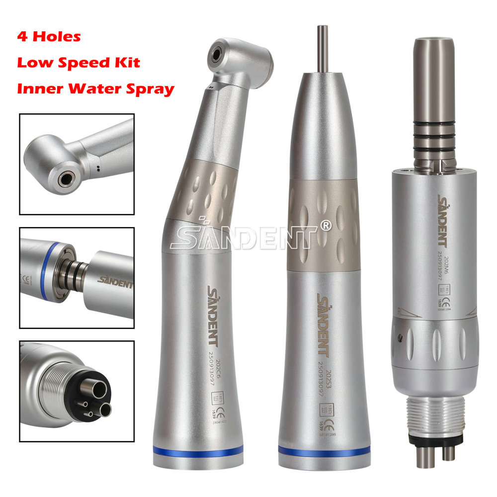 Dental Low Speed Handpiece Contra Angle+Straight Air Motor Inner Water Kit 4Hole