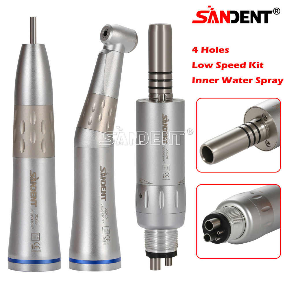 Dental Low Speed Handpiece Contra Angle+Straight Air Motor Inner Water Kit 4Hole