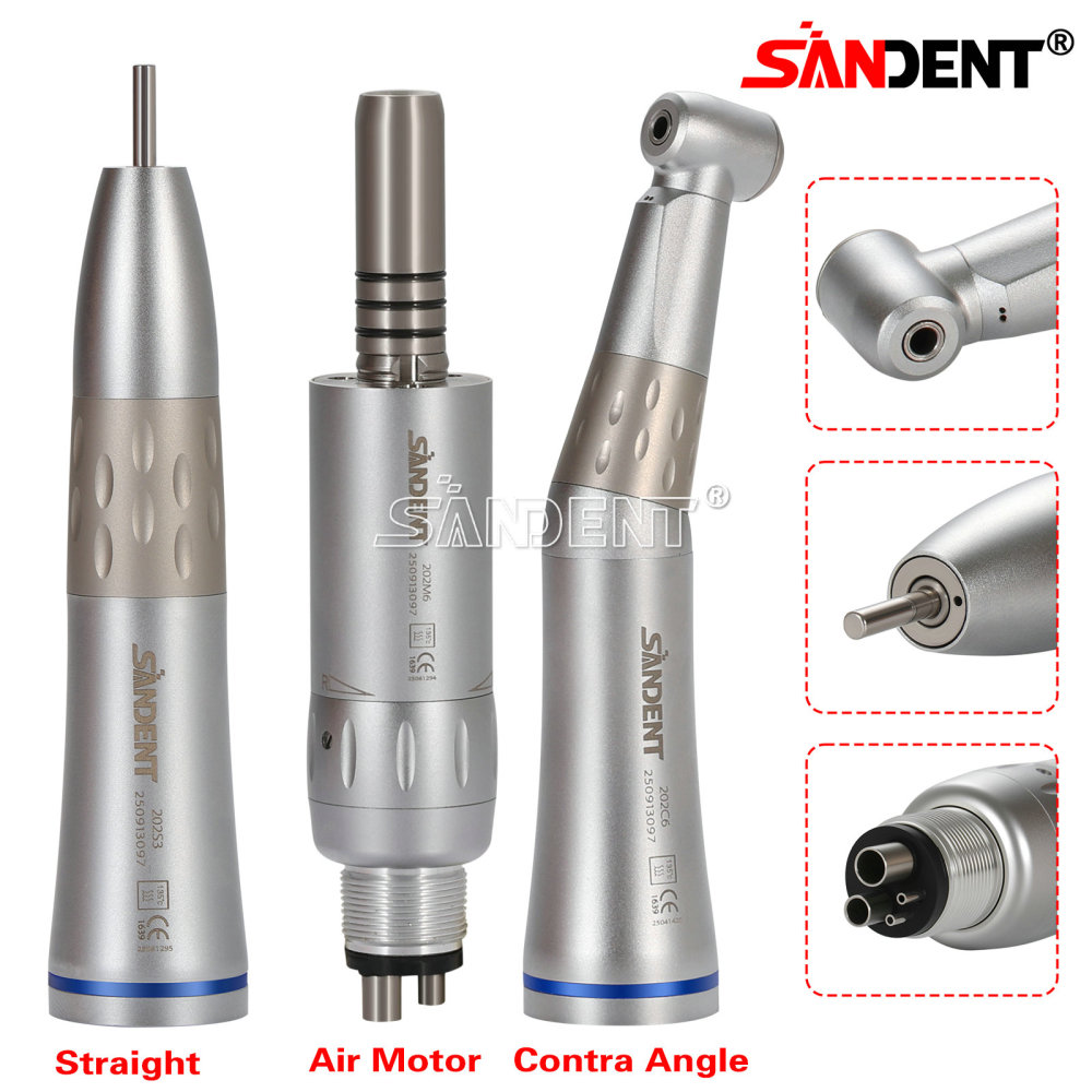 Dental Low Speed Handpiece Contra Angle+Straight Air Motor Inner Water Kit 4Hole