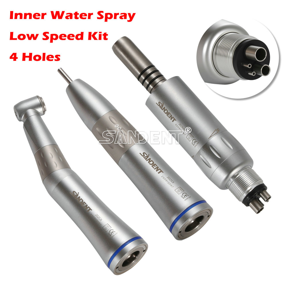 Dental Low Speed Handpiece Contra Angle+Straight Air Motor Inner Water Kit 4Hole