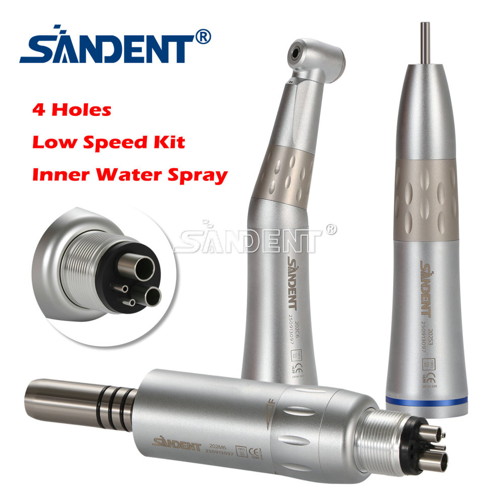 Dental Low Speed Handpiece Contra Angle+Straight Air Motor Inner Water Kit 4Hole