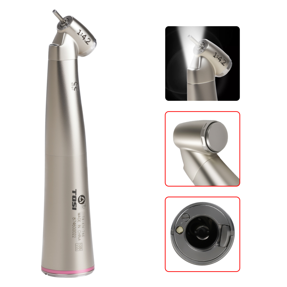 Dental LED 1:4.2 Contra Angle Handpiece Fiber Optic 45 Degree Surgical TOSI