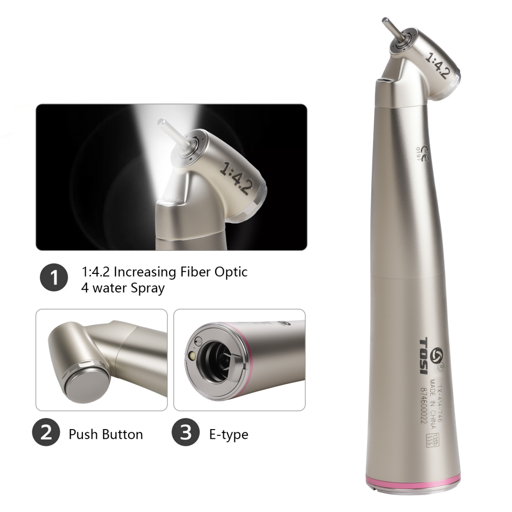 Dental LED 1:4.2 Contra Angle Handpiece Fiber Optic 45 Degree Surgical TOSI