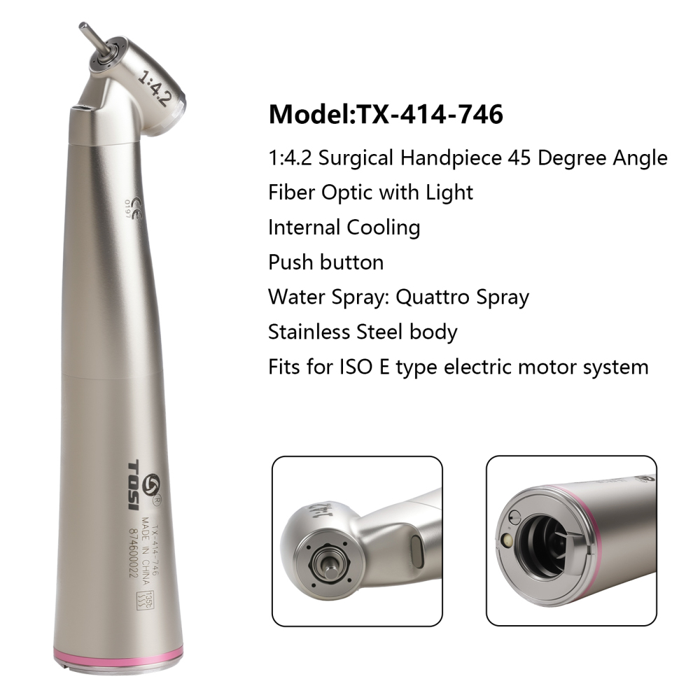 Dental LED 1:4.2 Contra Angle Handpiece Fiber Optic 45 Degree Surgical TOSI