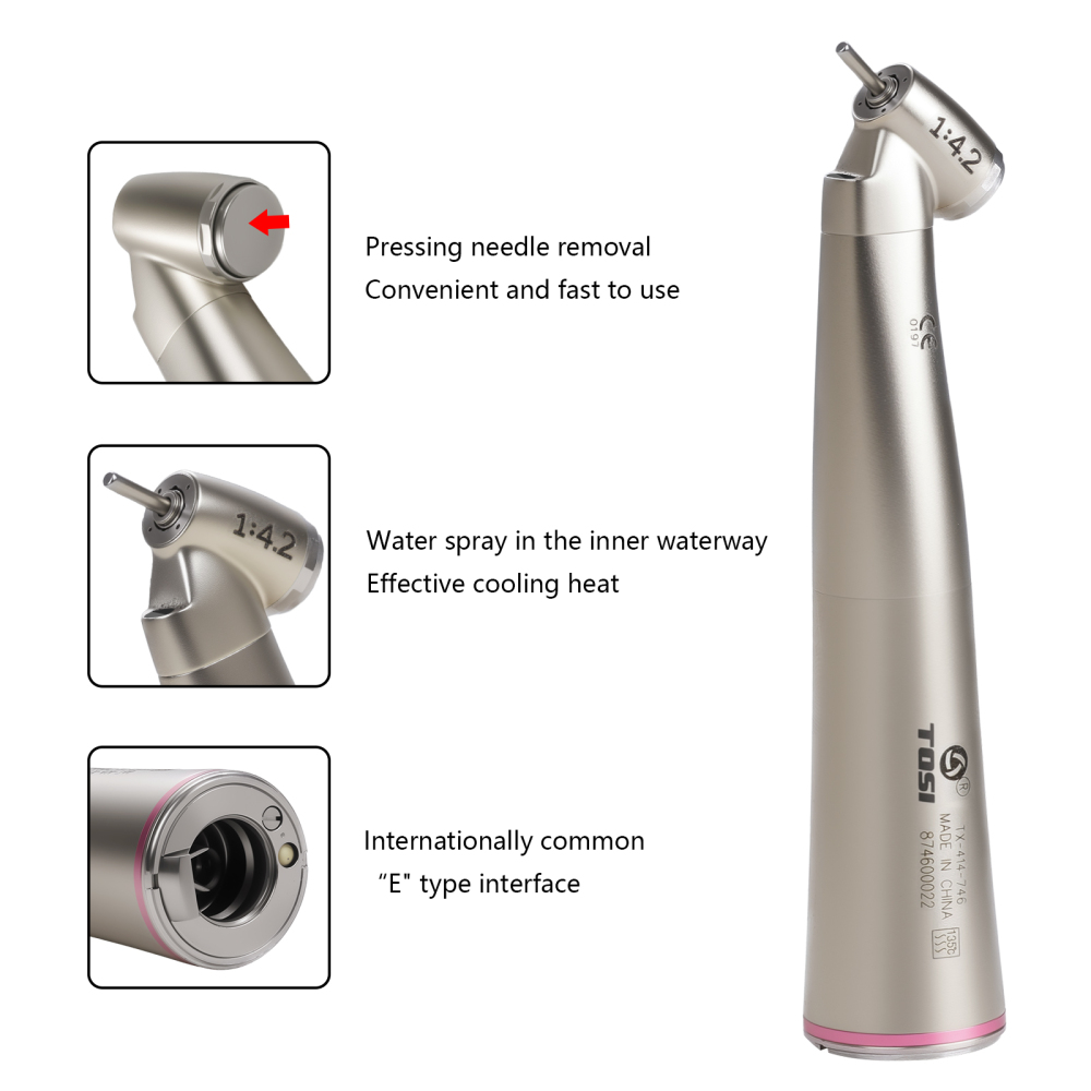 Dental LED 1:4.2 Contra Angle Handpiece Fiber Optic 45 Degree Surgical TOSI