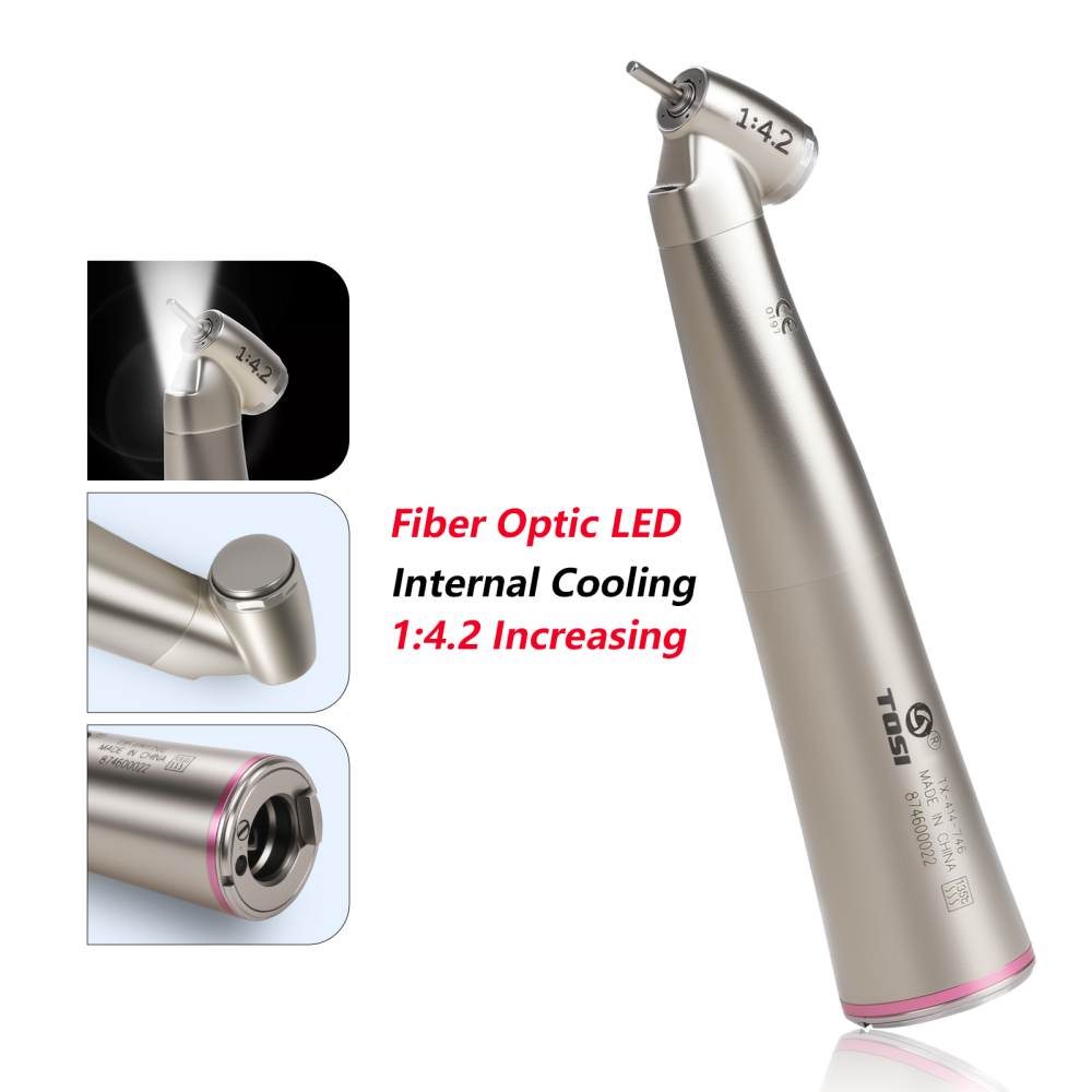 Dental LED 1:4.2 Contra Angle Handpiece Fiber Optic 45 Degree Surgical TOSI