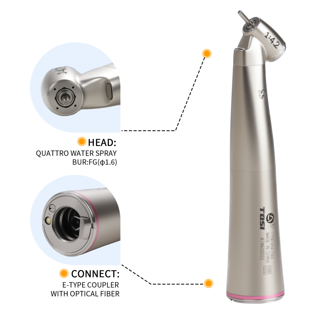 Dental LED 1:4.2 Contra Angle Handpiece Fiber Optic 45 Degree Surgical TOSI