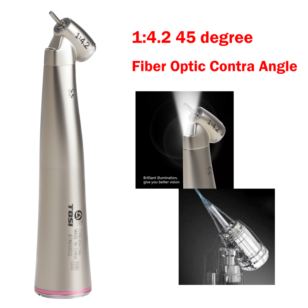 Dental LED 1:4.2 Contra Angle Handpiece Fiber Optic 45 Degree Surgical TOSI