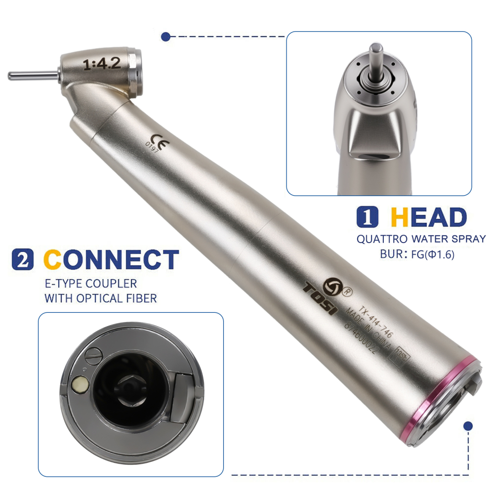 Dental LED 1:4.2 Contra Angle Handpiece Fiber Optic 45 Degree Surgical TOSI