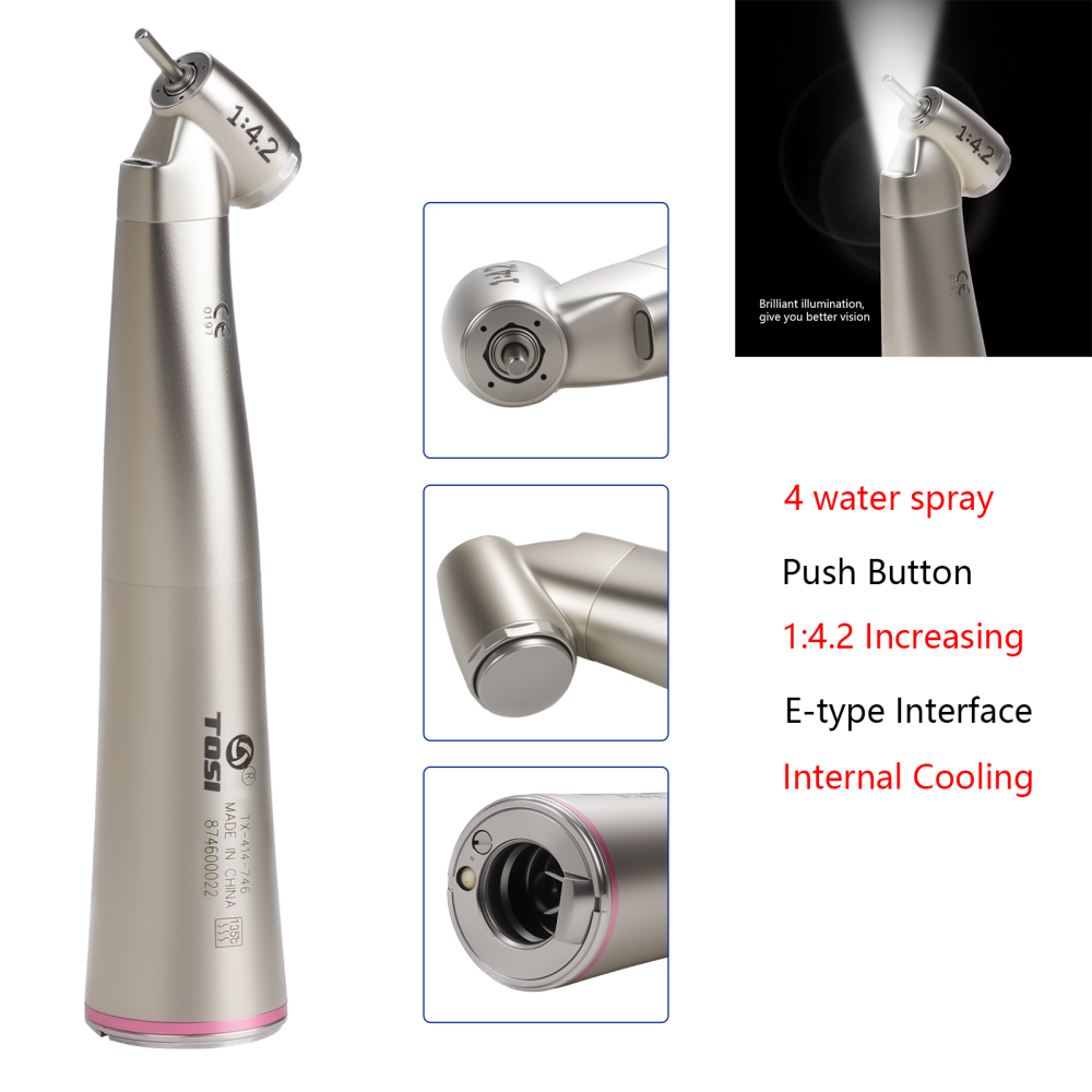 Dental LED 1:4.2 Contra Angle Handpiece Fiber Optic 45 Degree Surgical TOSI