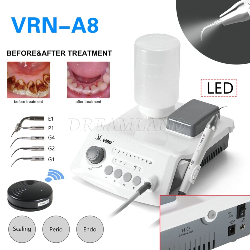 Dental Ultrasonic Piezo Scaler Unit with LED handpiece & tips A8-simple type fit EMS & Woodpecker