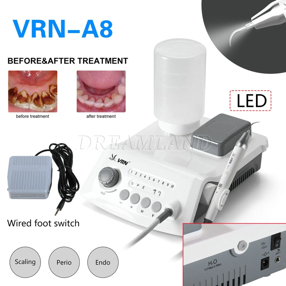 Dental Ultrasonic Piezo Scaler Unit with LED handpiece & tips A8-simple type fit EMS & Woodpecker