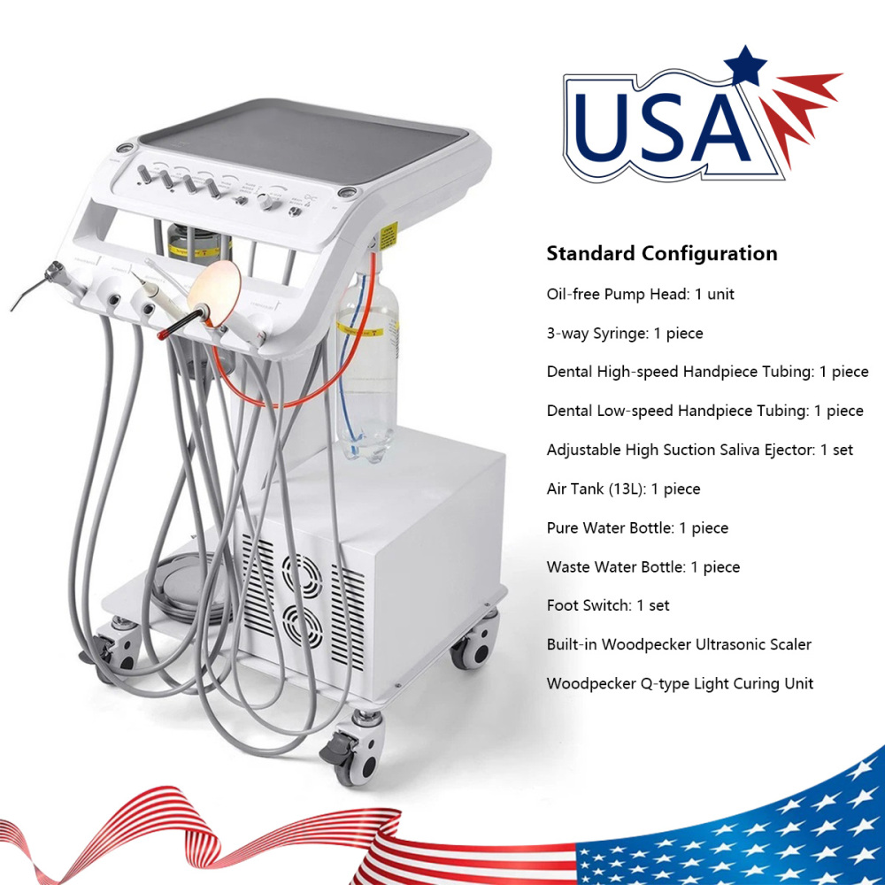 Dental Mobile Delivery Unit Cart with Compressor + Built-in scaler + Curing Light SD-301