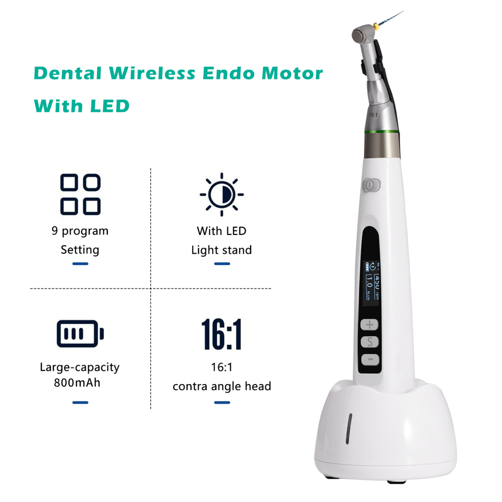 Dental Cordless LED Endo Motor 16:1 Contra Angle/Apex Locator Root Canal Finder/Files