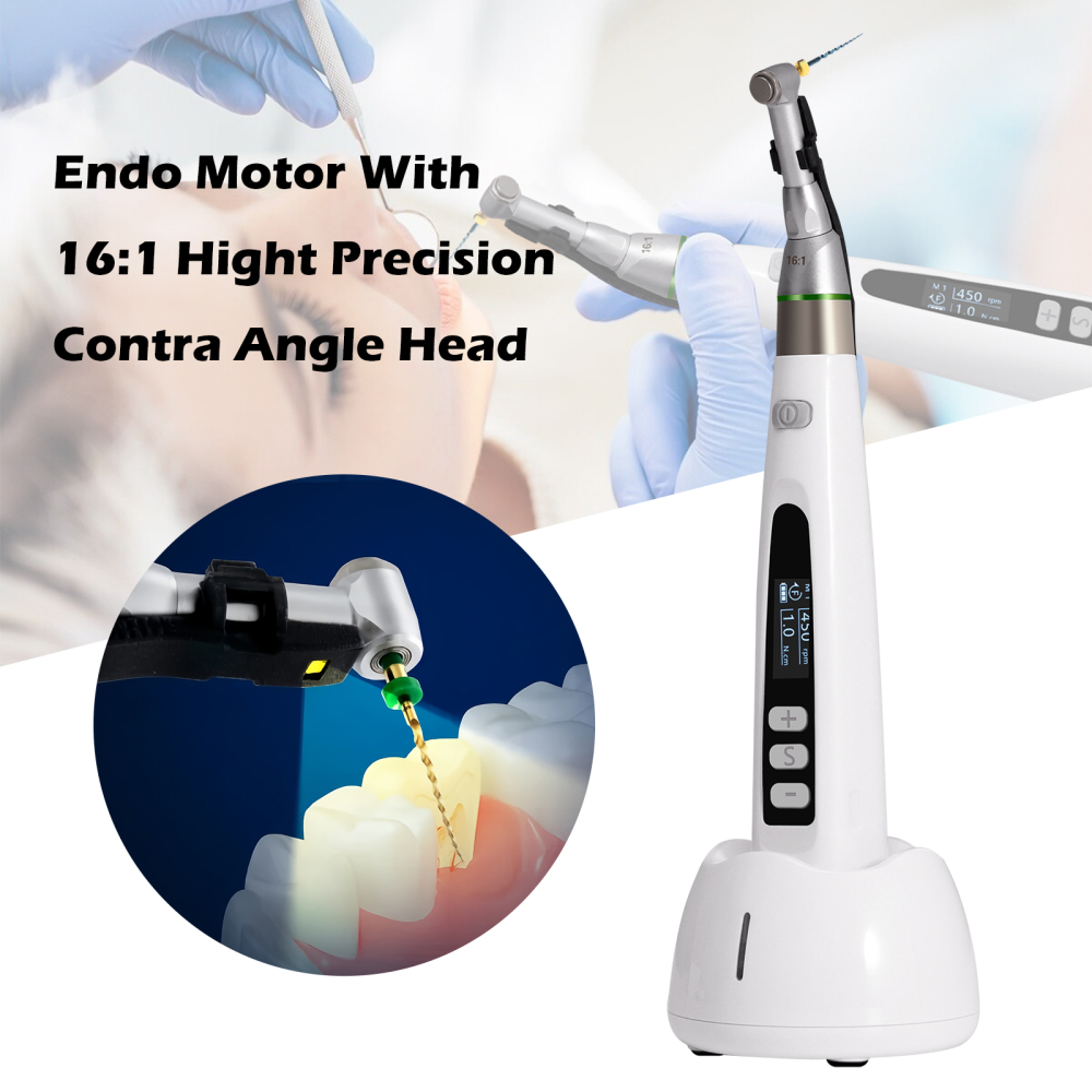 Dental Cordless LED Endo Motor 16:1 Contra Angle/Apex Locator Root Canal Finder/Files