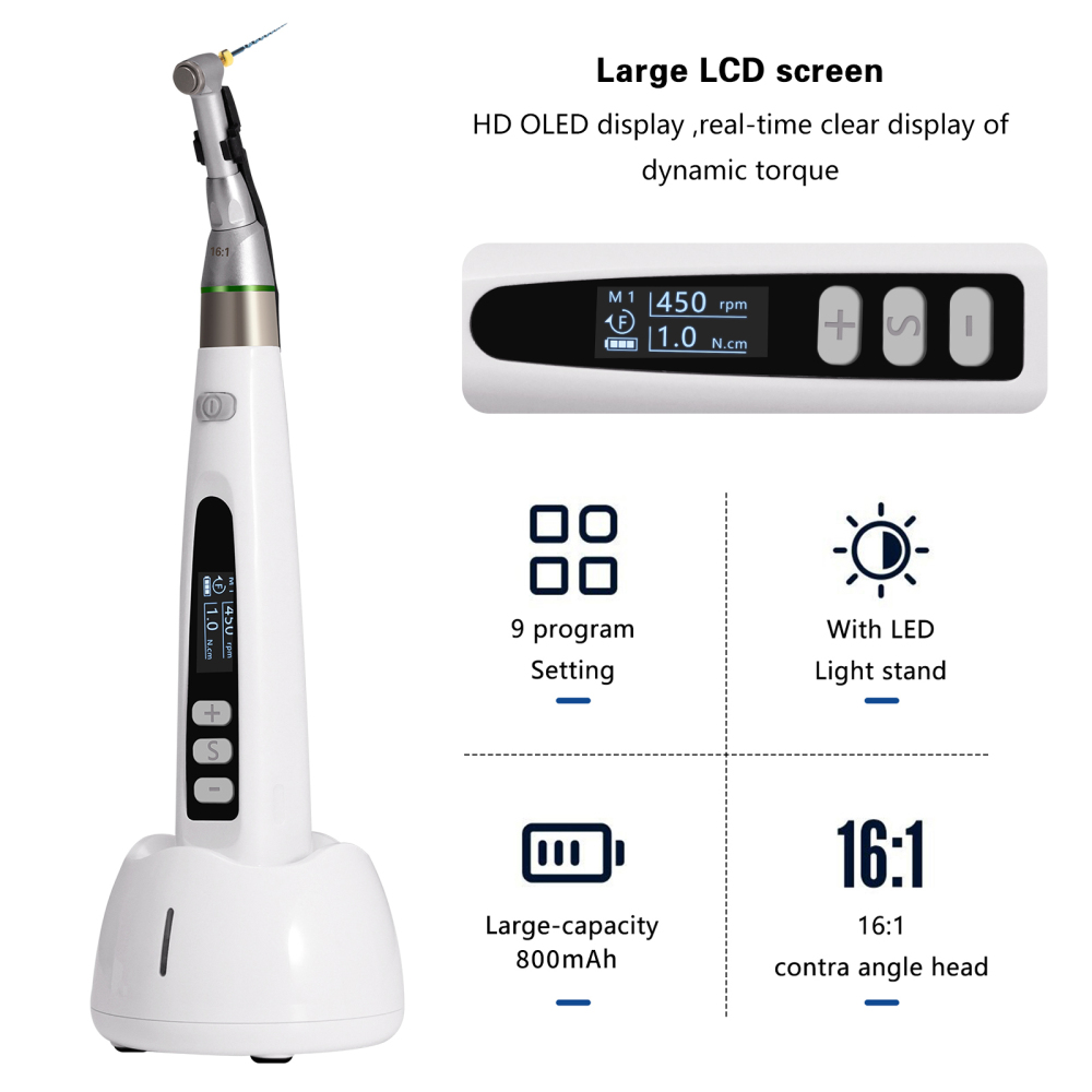 Dental Cordless LED Endo Motor 16:1 Contra Angle/Apex Locator Root Canal Finder/Files