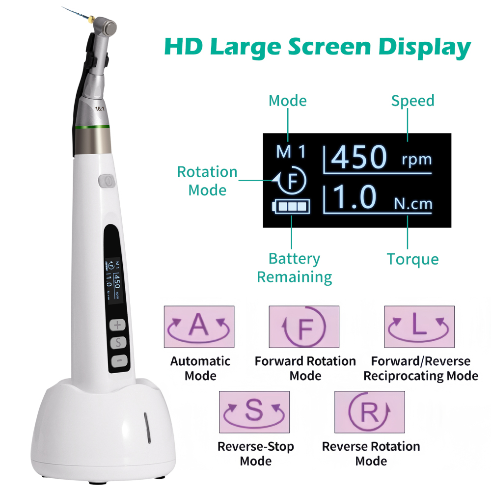 Dental Cordless LED Endo Motor 16:1 Contra Angle/Apex Locator Root Canal Finder/Files
