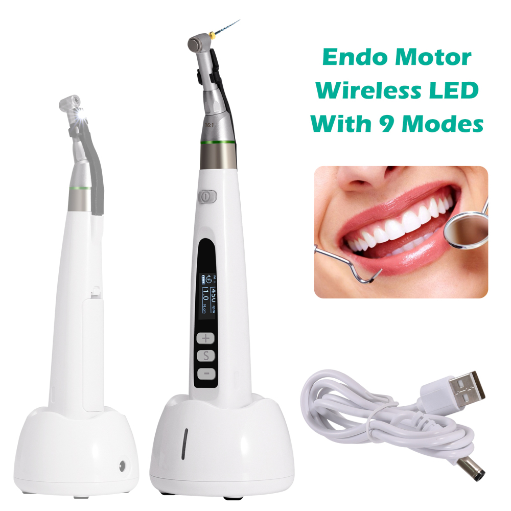 Dental Cordless LED Endo Motor 16:1 Contra Angle/Apex Locator Root Canal Finder/Files