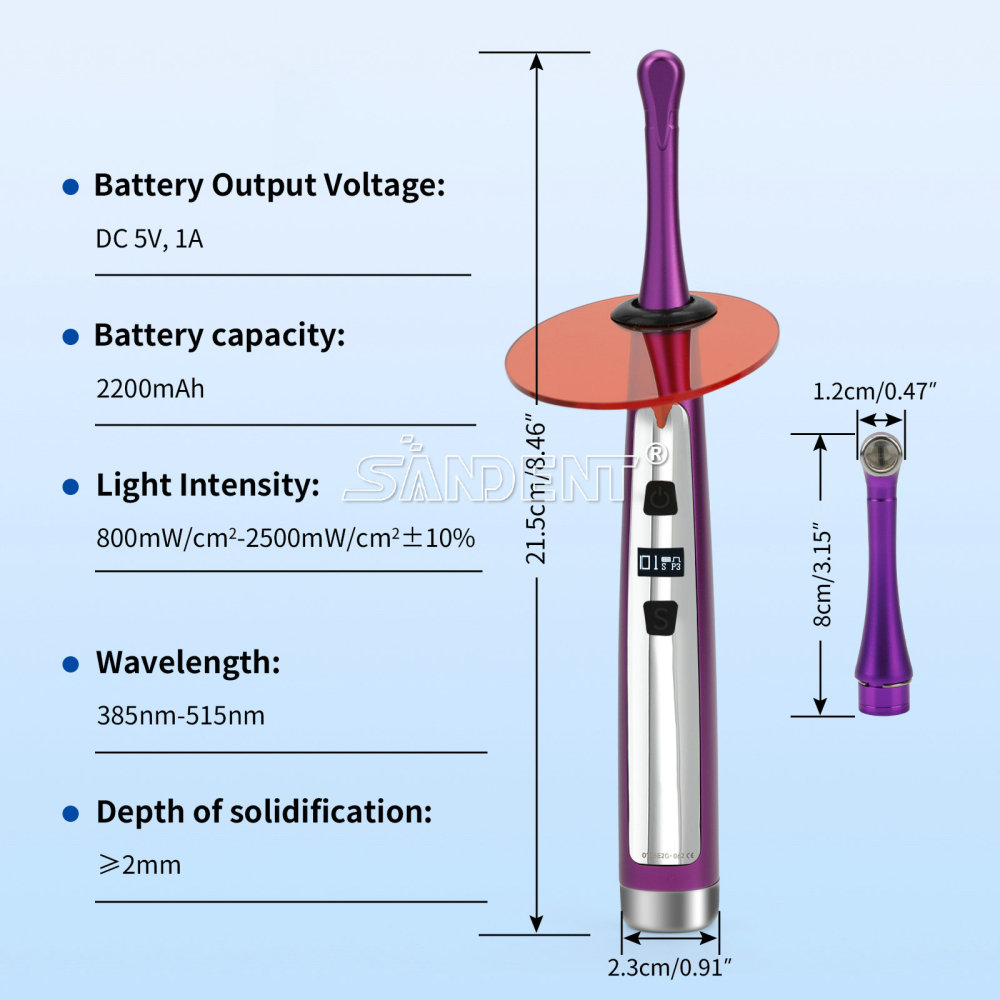 Dental Wireless LED Light Curing Lamp Wide Spectrum 3 Modes 2500MW/cm²