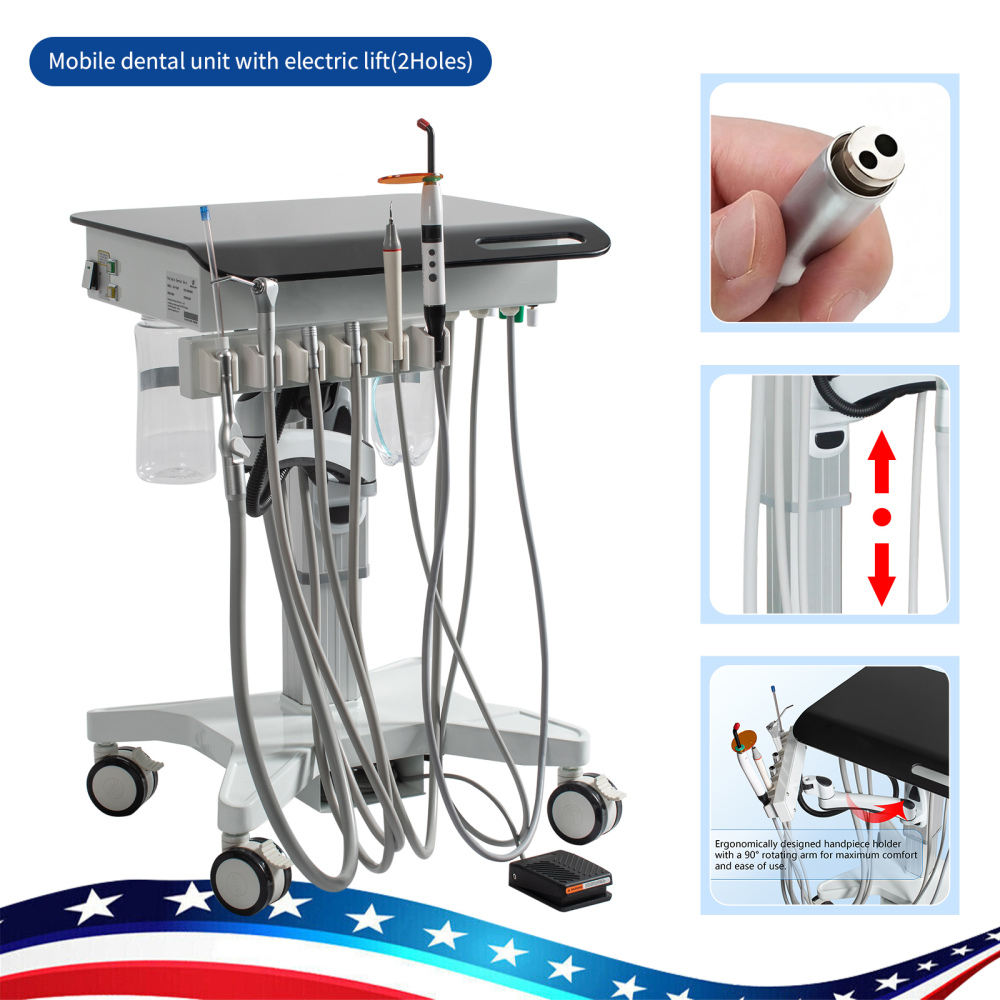 Dental Mobile Delivery Cart Adjustable Treatment Unit System 2/4 Hole / air compressor