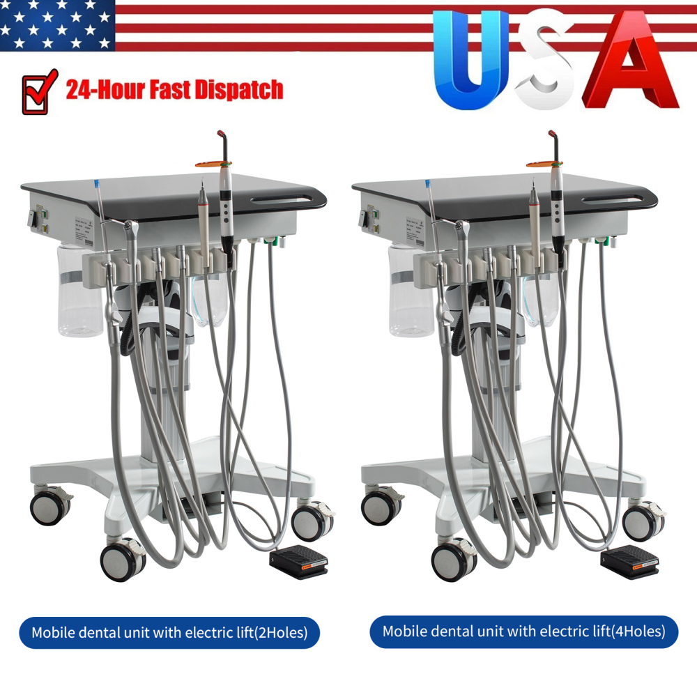 Dental Mobile Delivery Cart Adjustable Treatment Unit System 2/4 Hole / air compressor