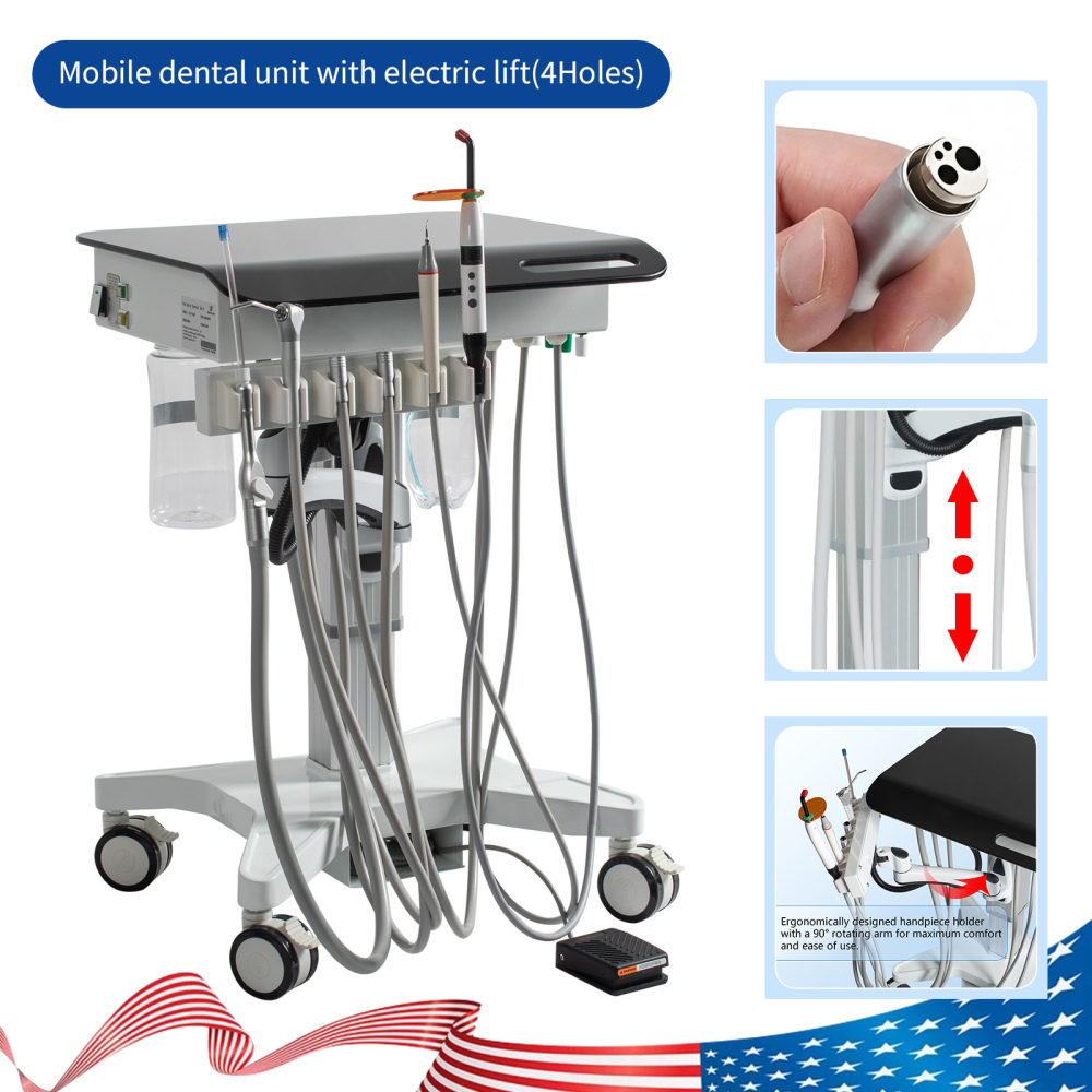Dental Mobile Delivery Cart Adjustable Treatment Unit System 2/4 Hole / air compressor